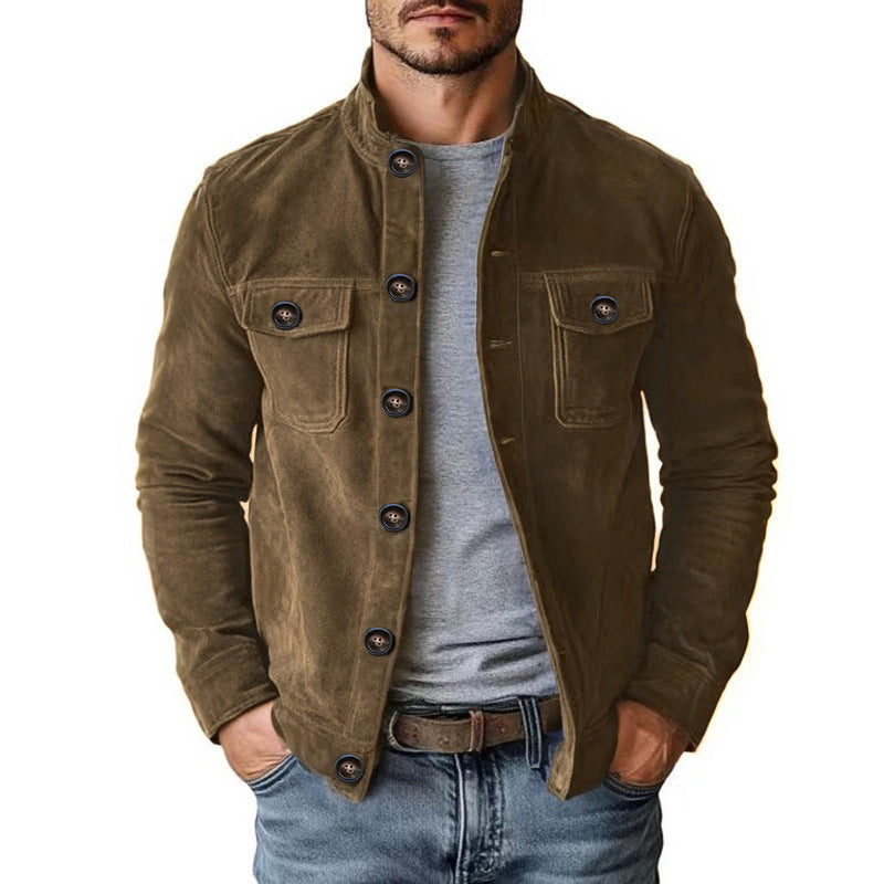 Vintage Single-breasted Jacket Men's Casual Motorcycle Faux Suede Tops