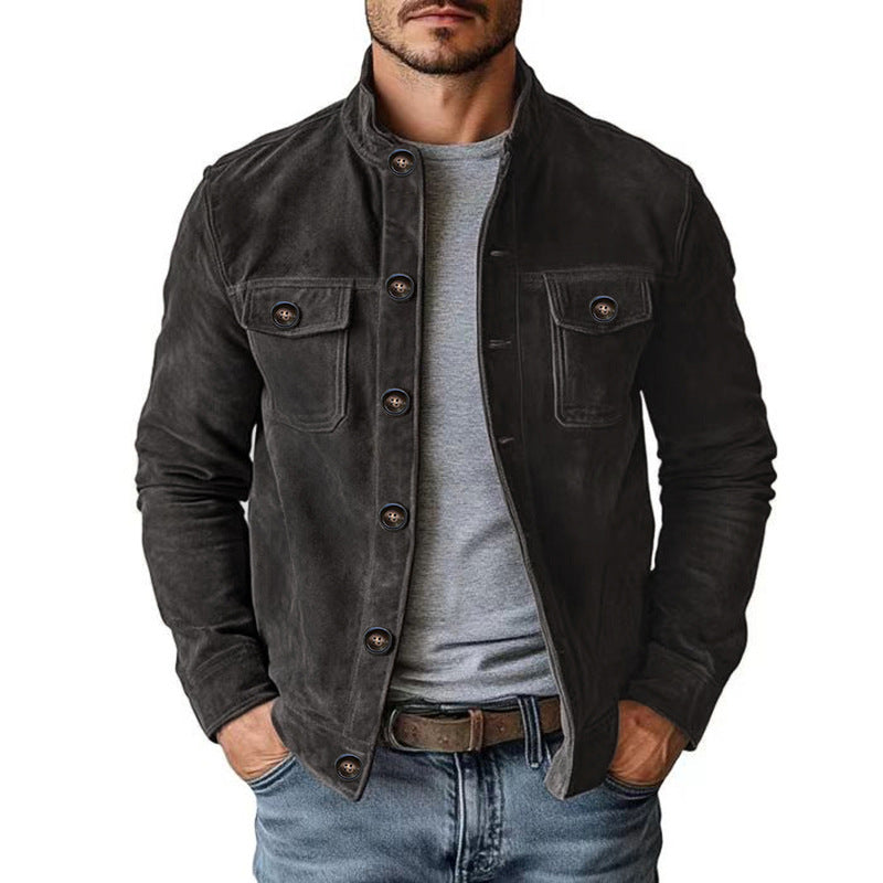Vintage Single-breasted Jacket Men's Casual Motorcycle Faux Suede Tops